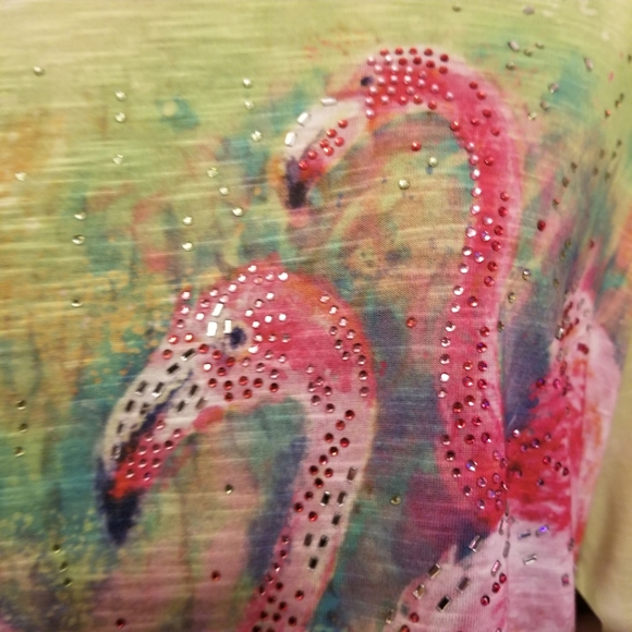 Onque Casuals Tops - Rhinestone Flamingo Shirt NEW
